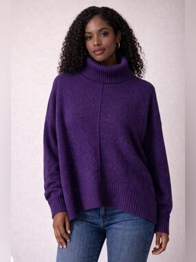 ✨ Aqua Cashmere Deep Purple Oversized Turtleneck Sweater Size S